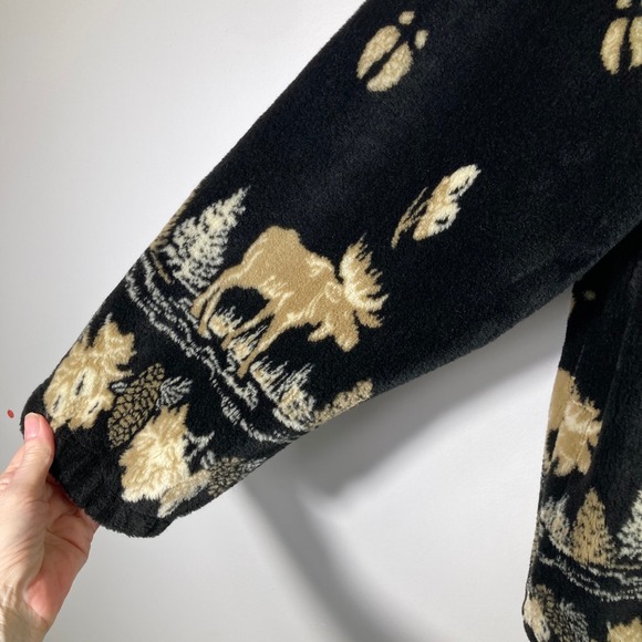 Mens Vintage Glacier Gear Outdoor Deer Print Fleece Lined Zip Jacket Black Tan S - Picture 8 of 12